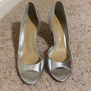 Aldo Silver open toe heels, size 41